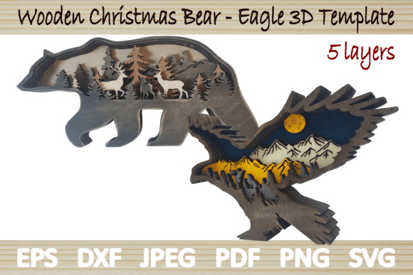 2 Bear Eagle 3D Layers for Wall Decor