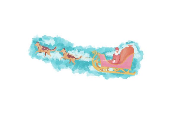 Retro Santa Sled Watercolor for Christmas Shops