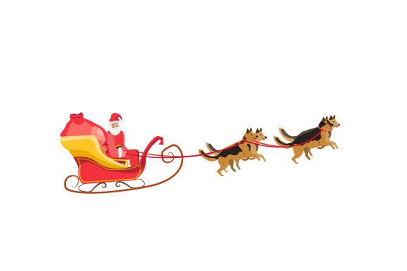 Santa Claus in Sled, German Shepherds for Christmas