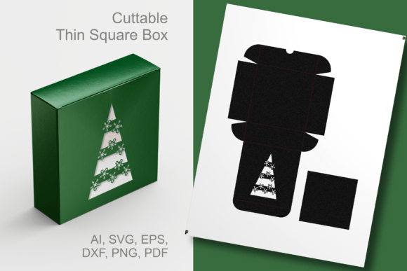 Striped X-mas Tree Thin Square Gift Box for Christmas